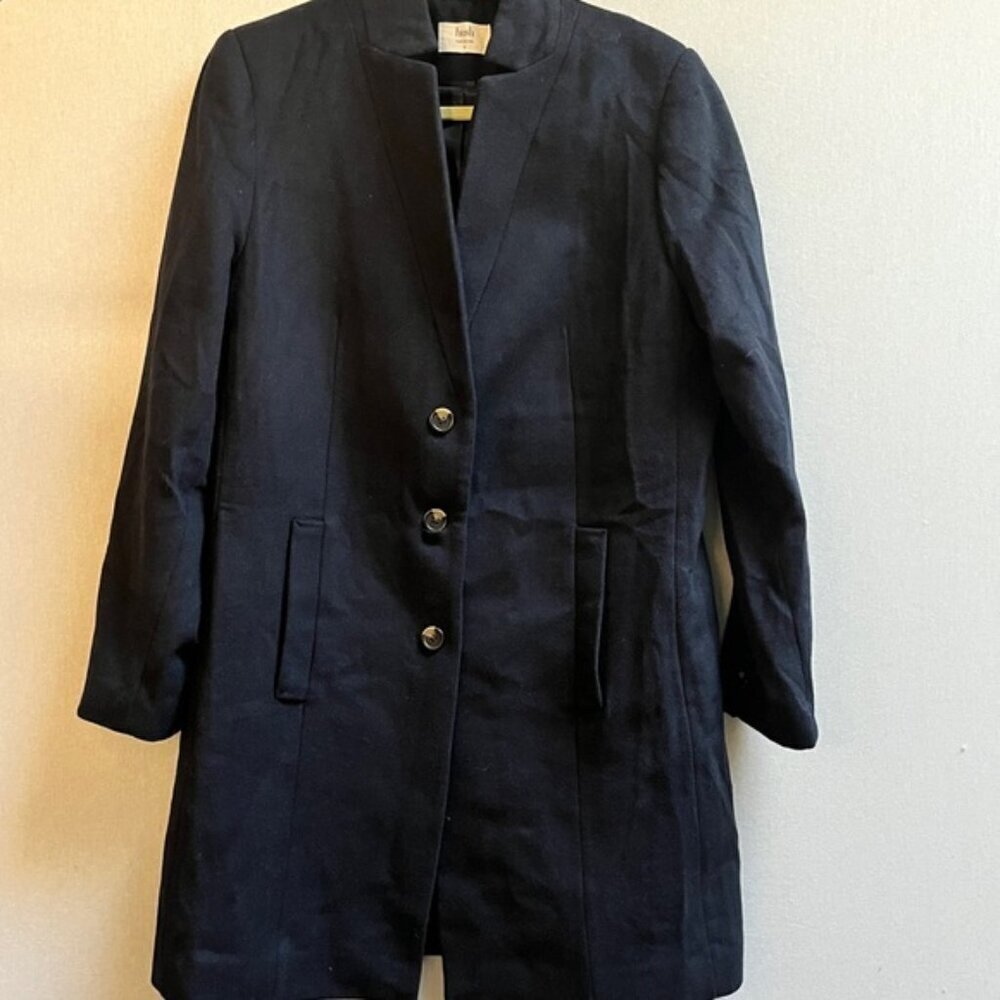 Hush Anders Revere Wool Blend Midi Trench Jacket Coat Navy Blue Sz M